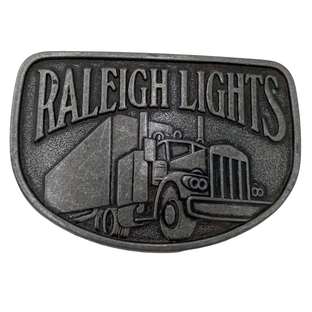 Semi Truck Belt Buckle Trucker Silver Western Wear Raleigh Lights Vintage